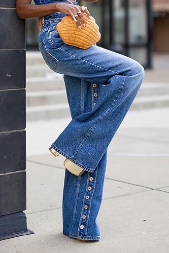 Women's High Waisted Straight Leg Jeans Casual Button Down Boyfriends Wide Leg Denim Pants Trendy 20254