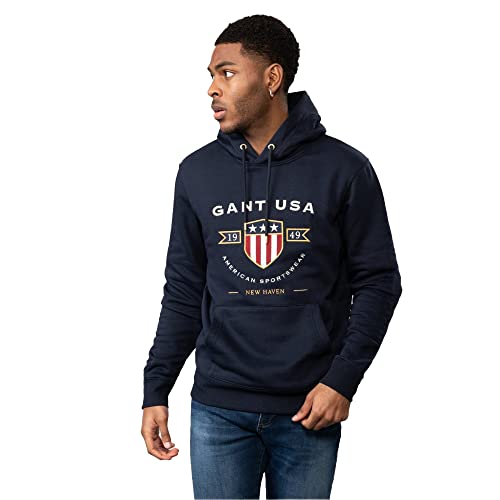 GANT Herren D1. Banner Shield Hoodie Kapuzenpullover, Evening Blue, M