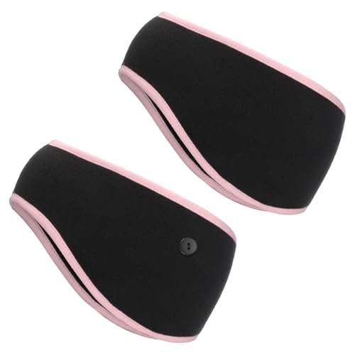PATIKIL Ear Warmer Headband 2 Pack Polar Fleece Ear Warmer Winter Stretchy Running Sweatband Outdoor Essential for Jogging Walking Skiing Black with Pink