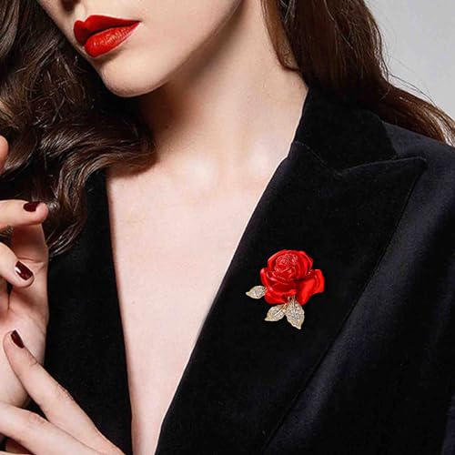 Crystal Red Rose Flower Brooch Pins for Women Elegant Enamel Rhinestone Floral Brooches Pin Fashion Jewelry for Party Dance Wedding Banquet Brooch for Women Girl Gift2
