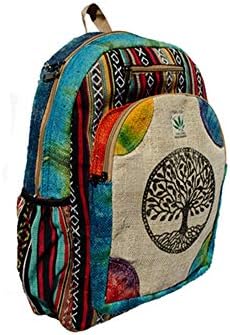 Hemp Backpack | 100% Pure Hemp - All Natural Handmade Multi Pocket Large Laptop Backpack | Travel Backpack - For Women and Men | Laptop Sleeve -Water Bottle Pockets | Boho Hippie - Rainbow