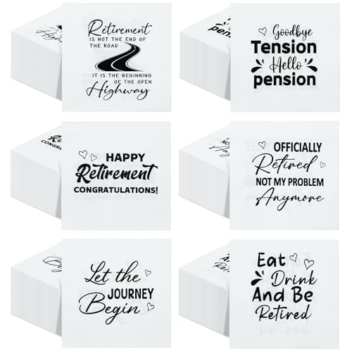 Honoson 96 Pcs Funny Retirement Quotes Disposable Paper Cocktail Napkins 5 x 5 Inch 2 Ply Funny Cocktail Napkins for Holiday Table Dinner Decorative Party Essentials Supplies Decorations 6 Style