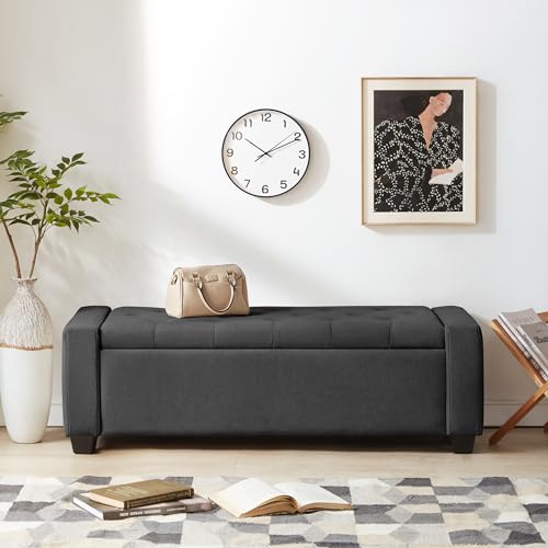 Image of Huatean Home 48 inch Ottoman with Storage, Storage Ottoman Bench with Safety Hinge, Upholstered Entryway Bench with Seating for Bedroom, Living Room, Holds up to 330 lb, Dark Gray