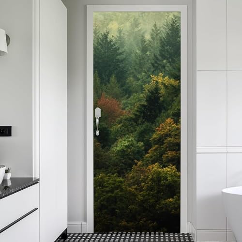 Fykjgs Modern Woodland Door Stickers for Interior Doors Green Scene 3D Door Decals Art Sticker Self Adhesive Door Murals for Bedrooms Living Room Bathroom Home Decor G388?90x200 cm?