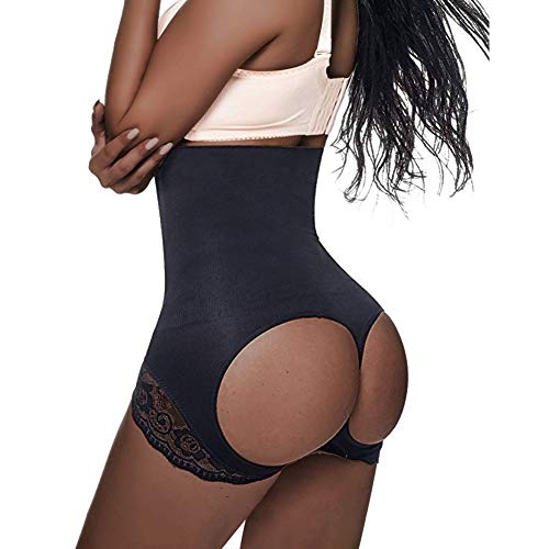 Jason&Helen Women's Butt Lifter Shaper Seamless Tummy Control Hi-Waist Thigh Slimmer Black Medium/Large