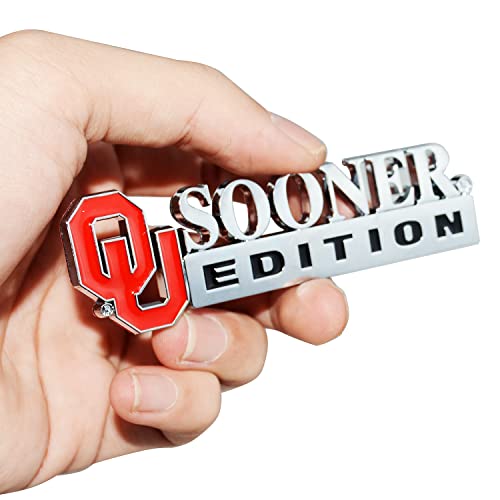 Image of 2Pc Sooner Edition Emblem Okla-Homa 3D Badge Sticker Decal with 3M Adhesive Replacement for Universal Car Window Door Computer (Silver Black Red)