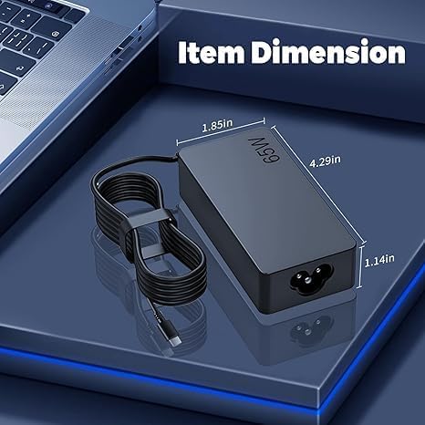 Image of 65W Laptop Charger USB C Compatible with Lenovo ThinkPad T14 T15 E14 E15 T480s T580s T490 E480 E580 Chromebook C330 S330 100e 300e 500e,Yoga C930 C940 720 Power Supply Adapter Cord (LE 65W Type C)