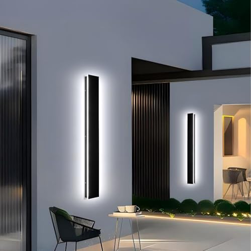 Image of 59in 2pcs Modern Outdoor Lights,Upgraded 4.72in Wide Exterior Light Fixtures Wall Mount,IP65 Waterproof Dimmable Black Modern Porch Lights Wall Sconce,LED Long Linear Outside Lighting for Garage,Patio