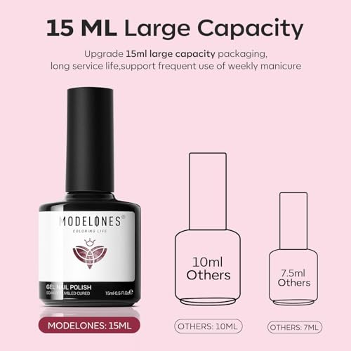 Image of modelones Glitter Gel Nail Polish Pastel Red Gel Nail Polish Soak-Off UV Gel Polish - 28+ Days Long-Lasting Salon-Quality Nail Art DIY Manicure & Gift 15ML