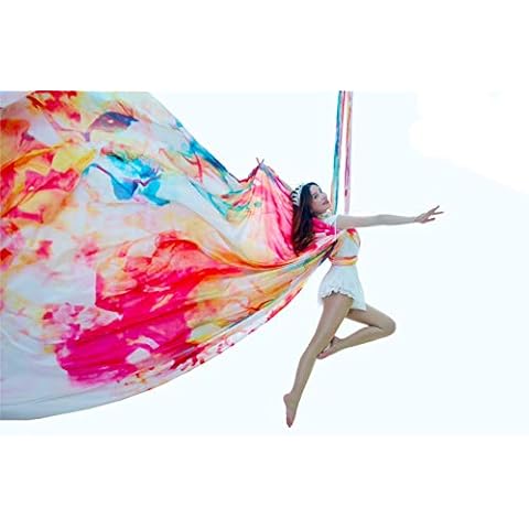 Aerial Silks 13 Yards Hardware Kit Medium stretch Aerial Yoga Hammock Acrobatics- Include Carabiners,Rescue 8,Swivel, Height Adjustment Strap, Portable Storage (Petal) Cover