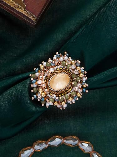 Image of SANJOYA by EVERSTYLISH Embroidered Ring for Women | Shell & Beaded Adjustable Statement Ring | Ethnic Jewelry for Weddings & Festive Occasions