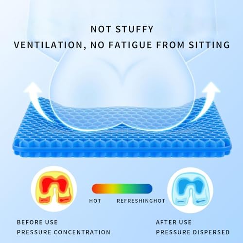 Image of Ergonomic Gel Seat Cushion for Long Sitting, Tailbone and Coccyx Pain Relief, Office Chair Comfort, Wheelchair Pad, Chair Cushion for Back Support, Comfort Wheelchair Seat Cushions (Blue)
