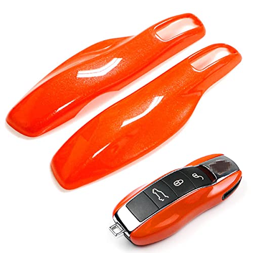iJDMTOY Gloss Metallic Orange Key Fob Shell Compatible With Porsche Cayenne Panamera Macan 911 etc, Exact Fit Smart Remote Case