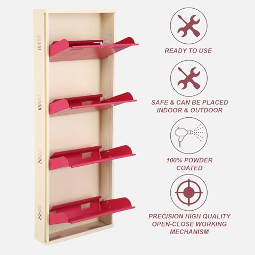 Image of Metal Shoe Rack Wall Mounted for Home with Central Locking 4 Door 20 inch Wall Mounted Metal 8 Pair Shoe Rack Cabinet Pre-Assembled Rack Shelves 3 Year Warranty (Pink & Ivory)