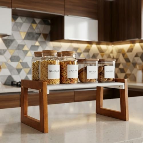Image of Kitchen Organizer Rack - Multi-Purpose Kitchen Stand for Countertop & Cabinet Storage | Heavy-Duty Kitchen Rack Organizer for Spices, Utensils, Dishes & Pantry Items (Single Tier Brown)
