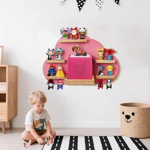 Image of Cloud Toines Shelf, for TonieBox 1 and 2 Tonies Wall Floating Shelf Storage for 12-20 Toine Figures Characters Wall Shelf Magnetic for Tonies Toniebox, Charging Station, Kids Play Room (Pink 2)
