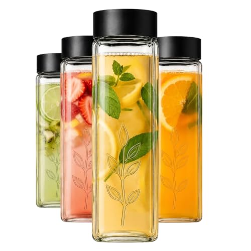 Image of ginoya brothers 750 ML Wide Mouth Textured Glass Juice Bottle with Leakproof Lid - Reusable Clear Beverage Bottle for Juice, Detox Water, Infusions & Daily Hydration (S-4)