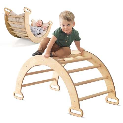 Goodevas h&ouml;lzerner Kletterbogen - Montessori-Turnger&auml;t f&uuml;r Kleinkinder - Kinder-Leiter-Kletterer, umweltfreundliche Waldorf-Wippe f&uuml;r Kinder von 1-7 Jahren