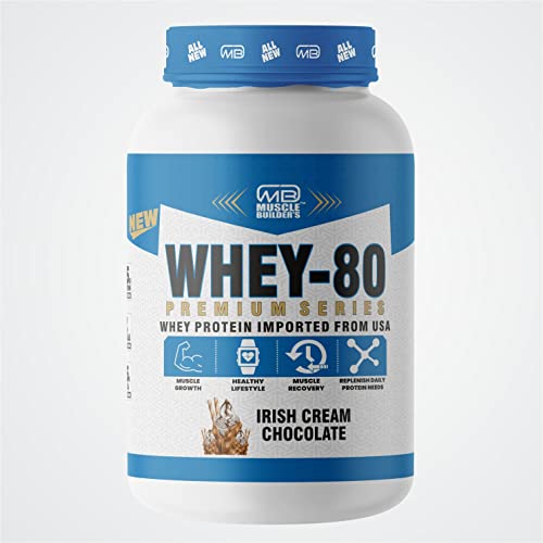 Image of M B Muscle Builder's Whey Protein Powder with added digestive enzymes | Sports & Protein Supplements | Protein 24g & BCAA 6g per serving - 2 lb, Irish Cream Chocolate Flavour