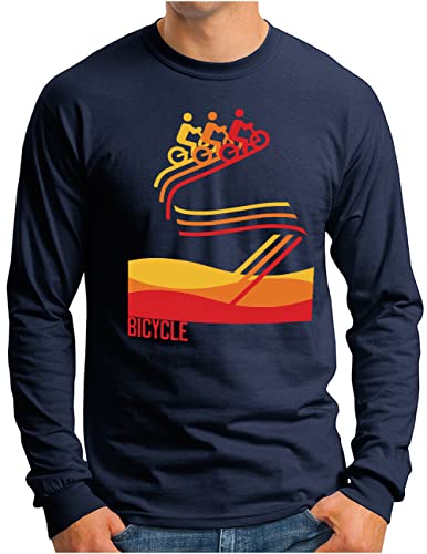 Vélo de route rétro le t-shirt manches longues bleu marine idéal pour vos sorties d'automne