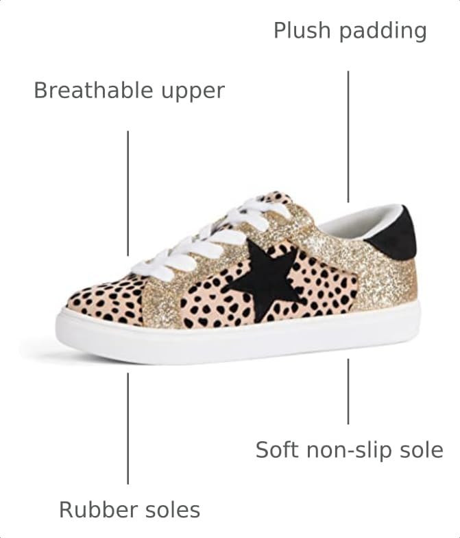 Image of PARTY Women's Fashion Sneaker Lace Up Low Top Comfortable Cushioned Walking Shoes,Podcast,Cheetah Glitter,5.5