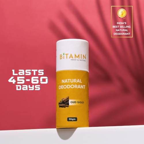 Image of Bitamin Natural Deodorant Underarm Roll On with 5% Vitamin C | Natural Deodorant for Men & Women | Made in India | No Aluminium, No Alcohol, No Parabens & No Triclosan | 8 Hour Odour Control | Oud Gold -30g (Pack of 1)
