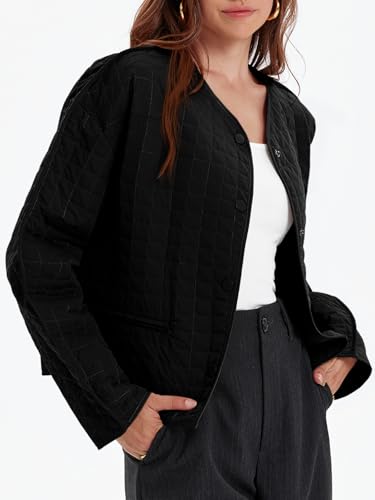 Cicy Bell Womens Lightweight Quilted Jacket Fall Casual Collarless Puffer Coats Long Sleeve Button Down Outerwear4