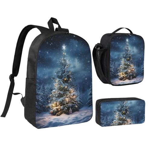 Sac à dos sapin de Noël lot de 3 pièces avec boîte repas et trousse - Cadeau idéal fêtes