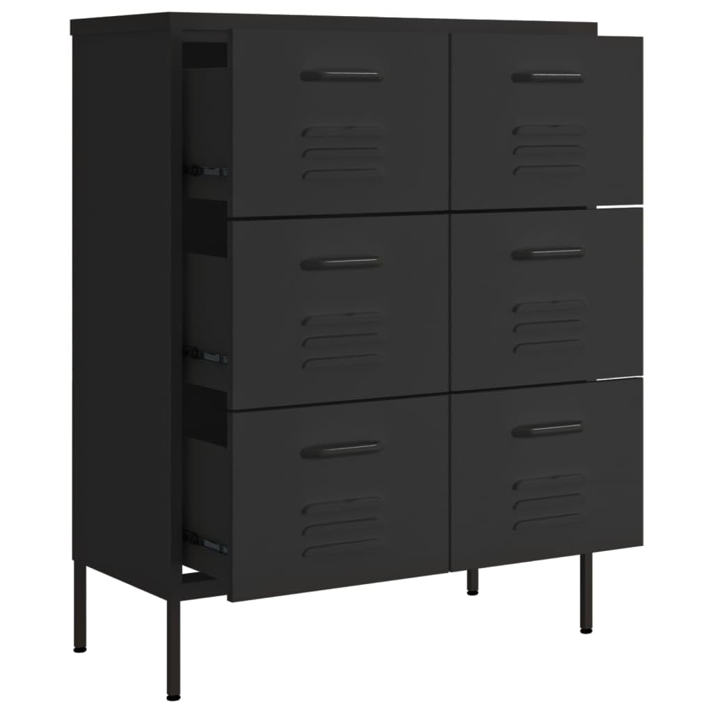 Cajonera de acero, color negro, 80 x 35 x 101,5 cm, 6 cajones con rodamiento de bolas, contenedor con ruedas para oficina y taller, orden y espacio de almacenamiento