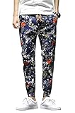 Men's Fashion Relaxed Casual Elastic Waist Outdoor Sports Jogger Floral Pants, Navy, 32 = Tag 2XL