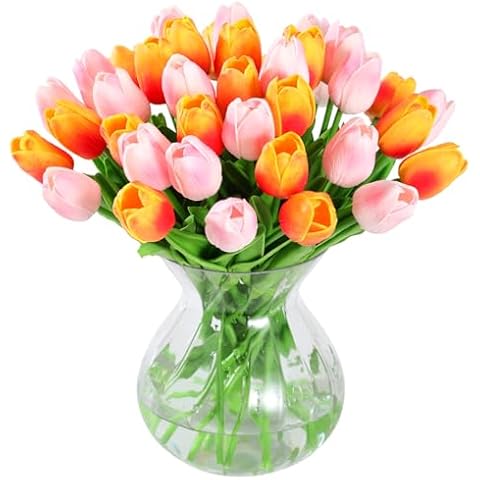 JUSTOYOU 40PCS Real Touch Artificial Tulips Cover