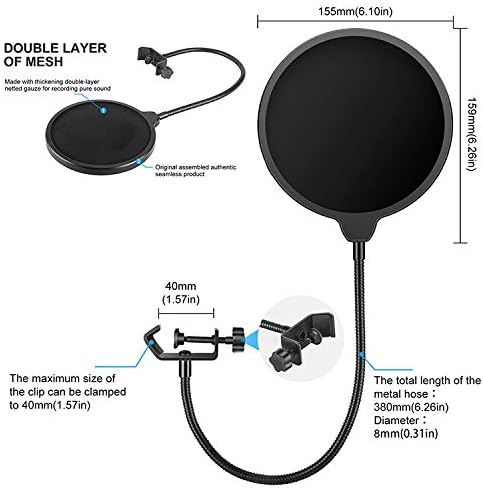 Miniatura 4 de Boytone BT-27ST - Protector de máscara de filtro de micrófono mejorado, pantalla de viento pop de doble capa con brazo estabilizador de clip de