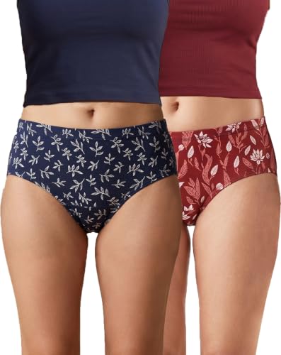Image of URBAN ADVENTURE Women's Cotton Printed High Waist Full Coverage Briefs | Soft & Stretchable Everyday Hipster Panties | Breathable Comfort Fit | Pack of 3