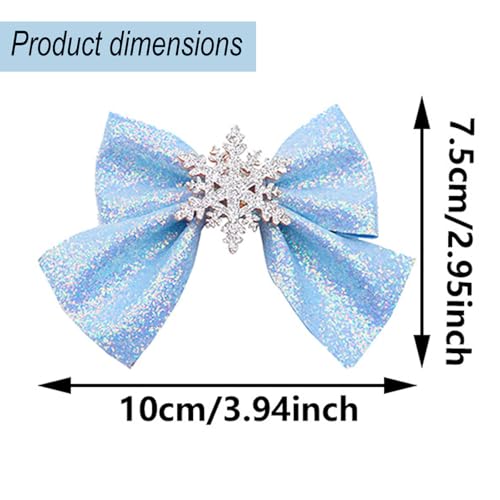 Pinzas para el cabello con lazo de copo de nieve azul para mujeres y niñas – Clips de aligátor con brillo para Navidad, accesorios festivos para el cabello, 2 unidades miniatura 5