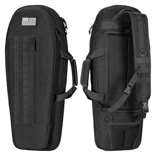 CVLIFE 30'' Soft Rifle Case, Tactical Rifle Bag Sling Backpack Bag with Padded Shoulder Strap and Lockable Zippers, Molle System for Hunting and Shooting, Black