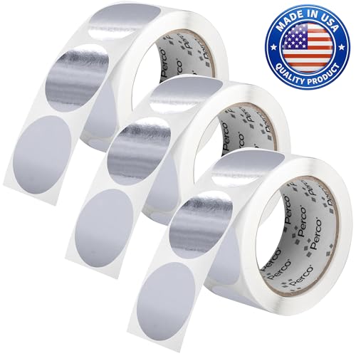 Perco Metallic Silver 2" Round Circle Dot Sticker Labels for Wedding Invitations - Multi-Roll Pack (3 Rolls, 500 Labels Each) - Permanent Adhesive, Vibrant Colors, Perforated for Easy Use, Made in USA