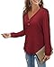 LAISHEN Women's V Neck Long Sleeve Shirts Button Down Tunic Blouses Fall Fashion Trendy Tops 2024 (Red,M)