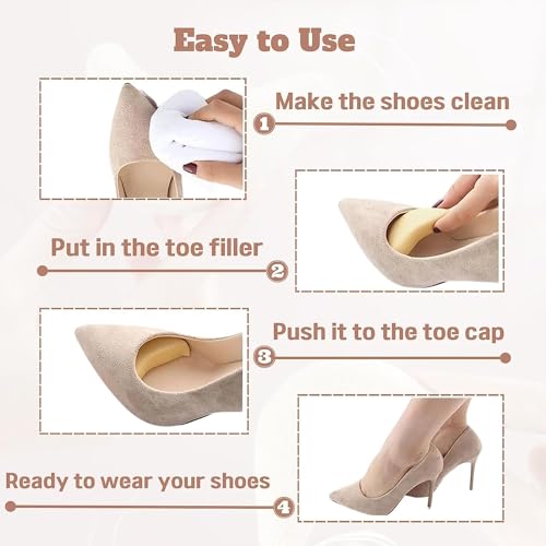 Image of Shoe Filler, Shoe Toe Inserts, Soft Sponge Toe Fillers for Shoes, 2 Pairs | Shoe Fillers for too Big Shoes, Pointed Toe Shoe Filler, Front Shoe Cushion, Toe Inserts for Heels, Boots, Sneakers