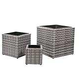 vidaXL Hochbeet 3-TLG. Grau Poly Rattan Blumenkübel Pflanzkübel Blumentopf