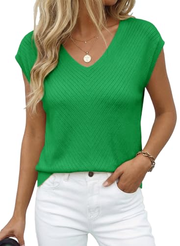 Image of Dokotoo Sweaters for Women 2026 Summer Eyelet Cap Sleeve Knitted Vest V Neck Business Casual Loose Pullover Tank Tops