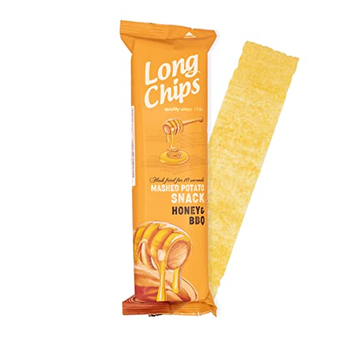 Long Chips Potato Snack Honey BBQ Flavor, 2.6 oz (Pack of 20), from Europe, Fun to Eat, Thin & Crispy, Lightly Seasoned, Perfect Snack for Work, School, Party, Show-binging, Movie Night