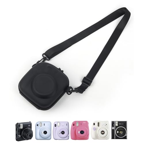 HIYQIN Funda Duro para Cámara Compatible con Cámara Instantánea Fujifilm Instax Mini 12/11/9/8/90/99/40, para Instax Mini Bolsa de Transporte con Correa para el Hombro   Negro