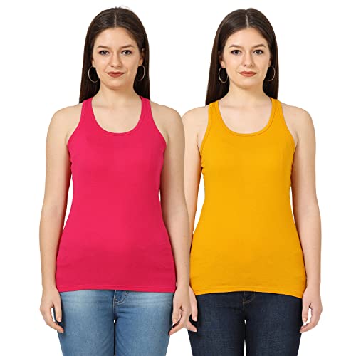 Image of FLEXIMAA Women's Cotton Plain Round Neck Sleeveless T-Shirt