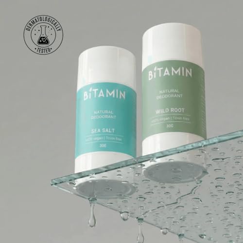 Image of BITAMIN Natural Deodorant Roll on Stick for Men | Alcohol & Paraben Free | Long Lasting Odour Protection Vegan | Zinc, Vit C, Coconut Oil & Shea Butter | Sea Salt & Wild Root | 30g Each | Pack of 2