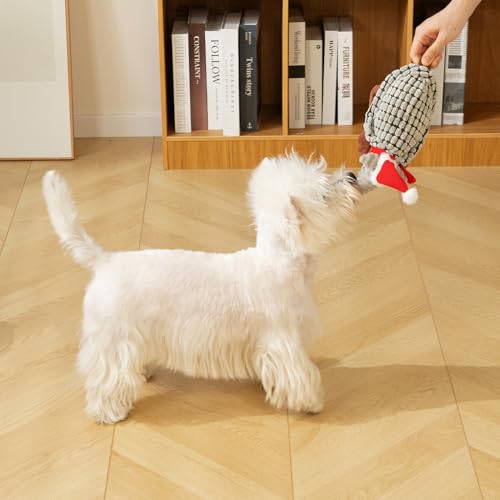 Image of Hollypet Plush Dog Squeaky Toy Stuffed Armadillo Animal Pet Puppy Chew Toys with Clean Teeth for Small Medium Large All Breed Sizes Dogs, Christmas Gray, 8 in