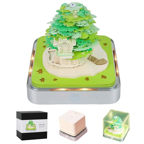 3D Creative Time Piece Calendar 2025 Desk Calendar,3D Creative with LED Lights,Tear Away Notepad,DIY Paper Carving Desktop Decoration