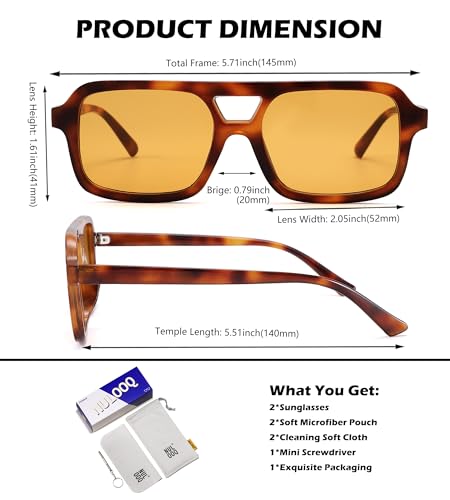 NULOOQ Retro 70s Square Aviator Sunglasses for Women Men Vintage Trendy Rectangle Orange Tinted Sunglasses4