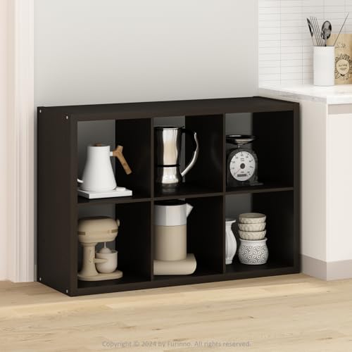 Image of Furinno HERMITE 6-Cube Kitchen Island, Extra Thick Coffee Bar, Dark Oak