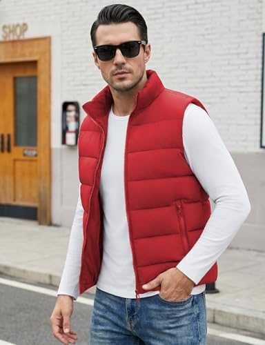 Image of WHN Men's Casual Puffer Vest Lightweight Full Zip Up Work Sleeveless Jacket Stand Collar Outerwear with 3 Pockets