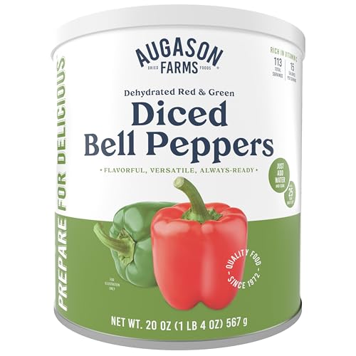 Augason Farms Dehydrated Red and Green Diced Bell Peppers Can, Em...